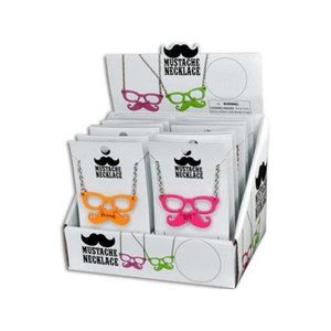 12 Neon Mustache and Glasses Necklaces